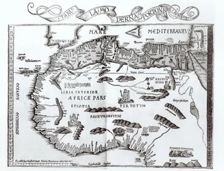 Mapa que representa el norte de África, de un atlas de Ptolomeo, primera mitad del siglo XVI